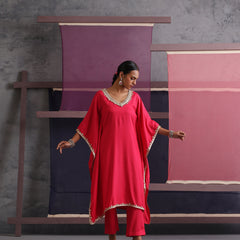 Khushal K Women V-Neck Pink Kaftan set
