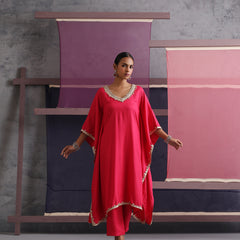 Khushal K Women V-Neck Pink Kaftan set
