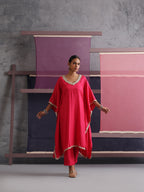 Khushal K Women V-Neck Pink Kaftan set