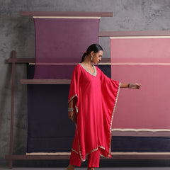 Khushal K Women V-Neck Pink Kaftan set