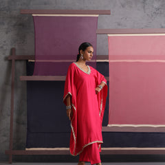 Khushal K Women V-Neck Pink Kaftan set