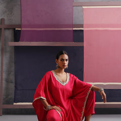 Khushal K Women V-Neck Pink Kaftan set