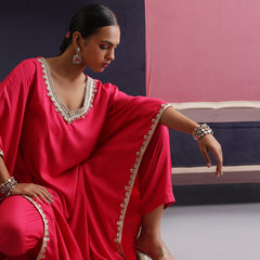 Khushal K Women V-Neck Pink Kaftan set