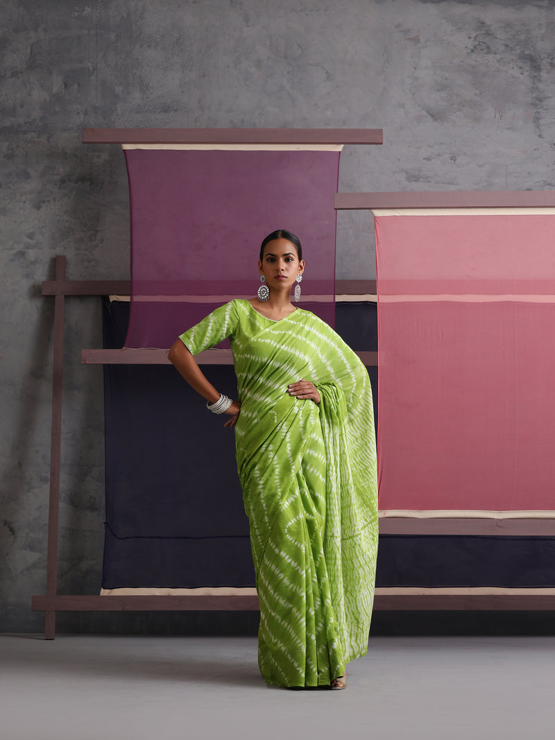 Women Hand Block Green Pure Cotton Printed Saree
