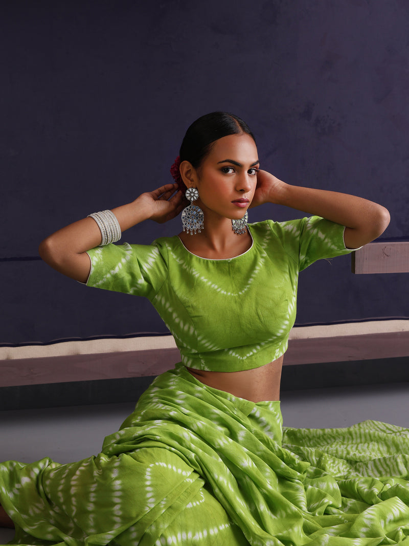Women Hand Block Green Pure Cotton Printed Saree