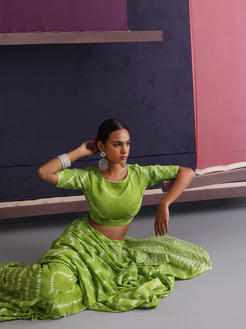 Women Hand Block Green Pure Cotton Printed Saree