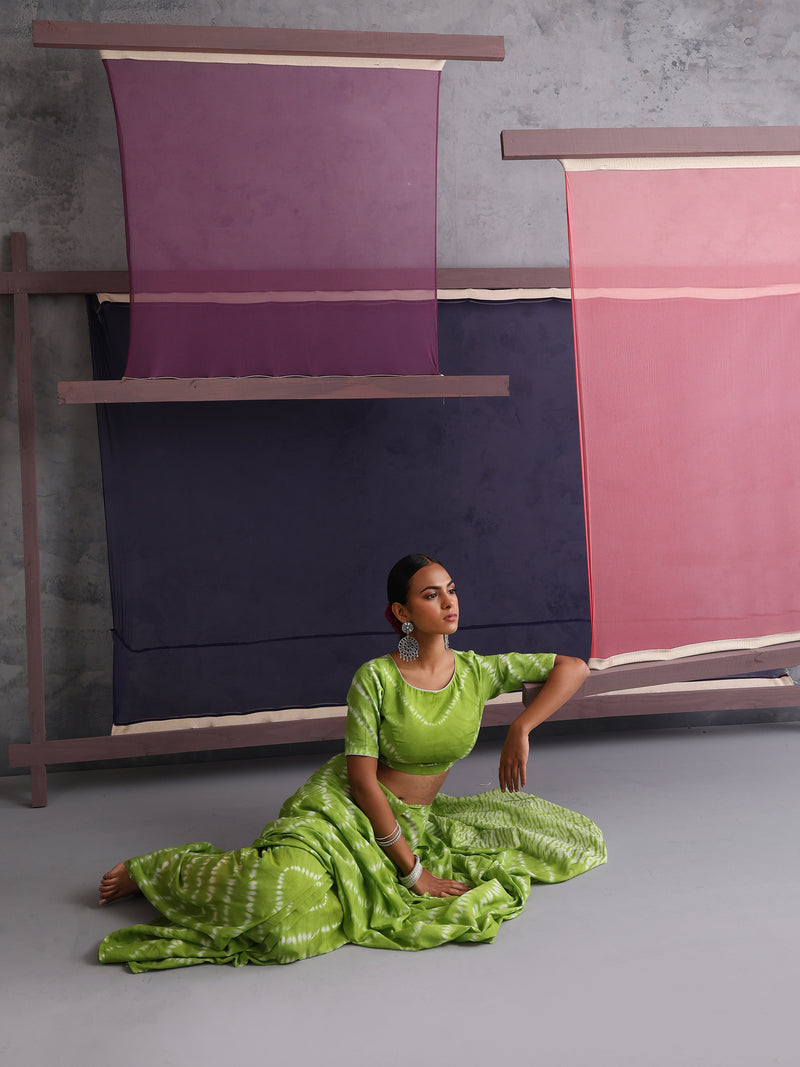 Women Hand Block Green Pure Cotton Printed Saree