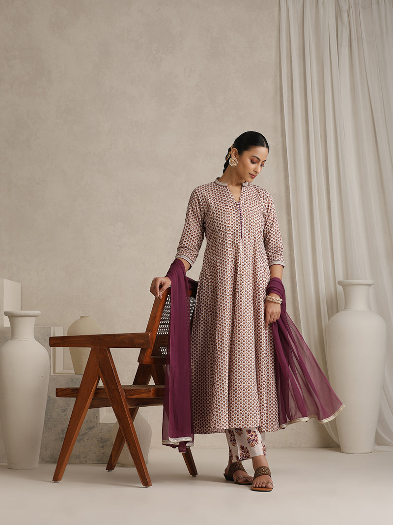 Khushal K Women Floral Printed Cotton A-Line Kurta set