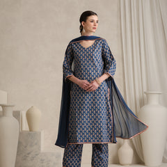 Floral Printed V-Neck Pure Cotton Kurta With Palazzos And Dupatta