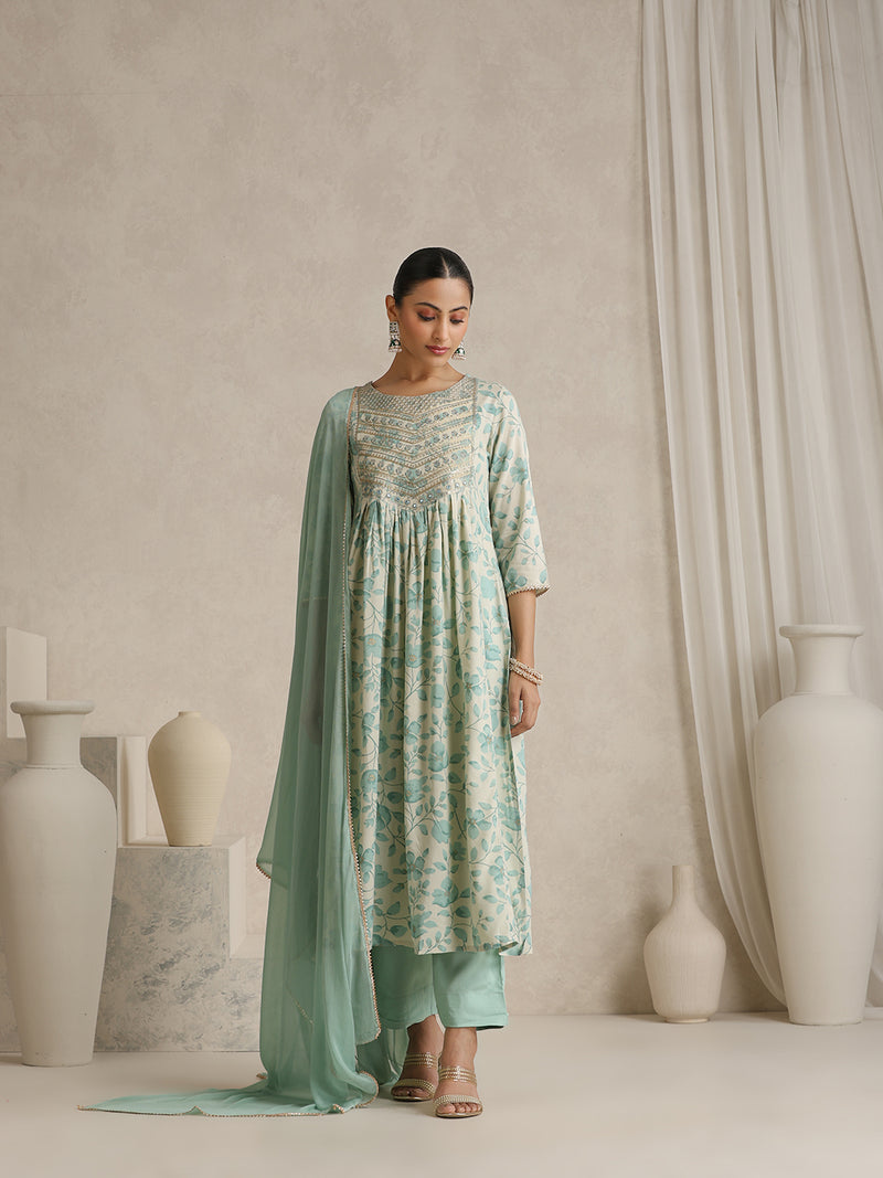 Khushal K Women Floral Printed  Thread Work Kurta set