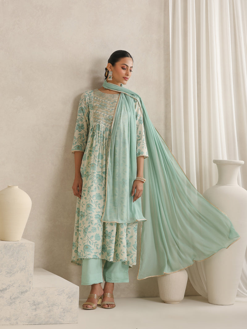 Khushal K Women Floral Printed  Thread Work Kurta set