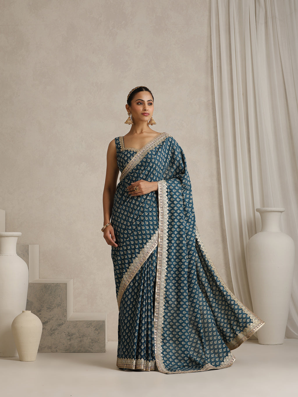 Ethnic Motifs Sequinned Pure Cotton Fashion Saree