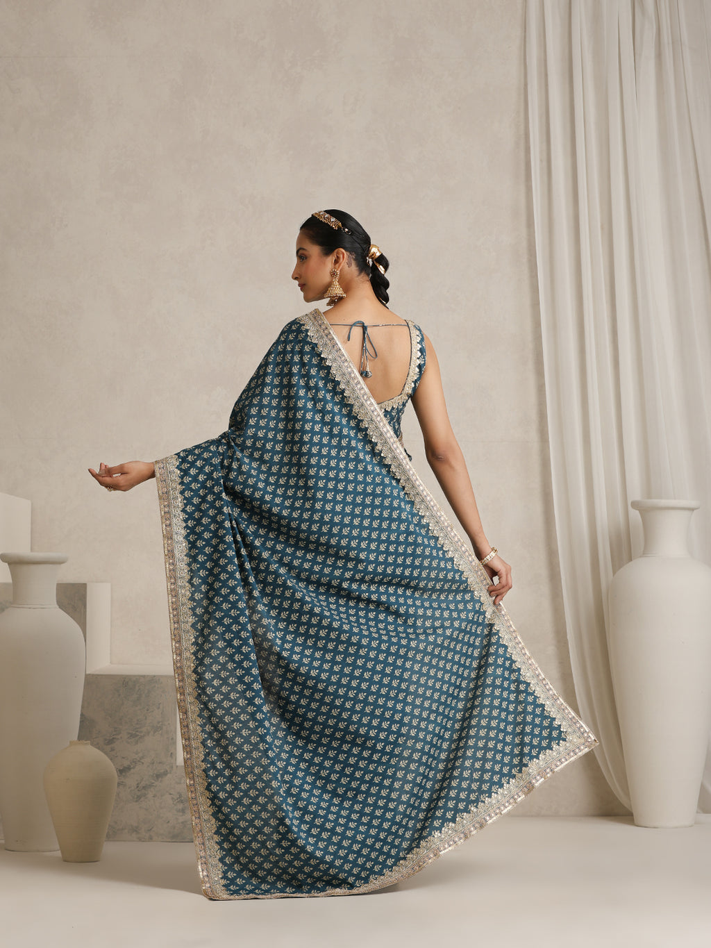 Ethnic Motifs Sequinned Pure Cotton Fashion Saree