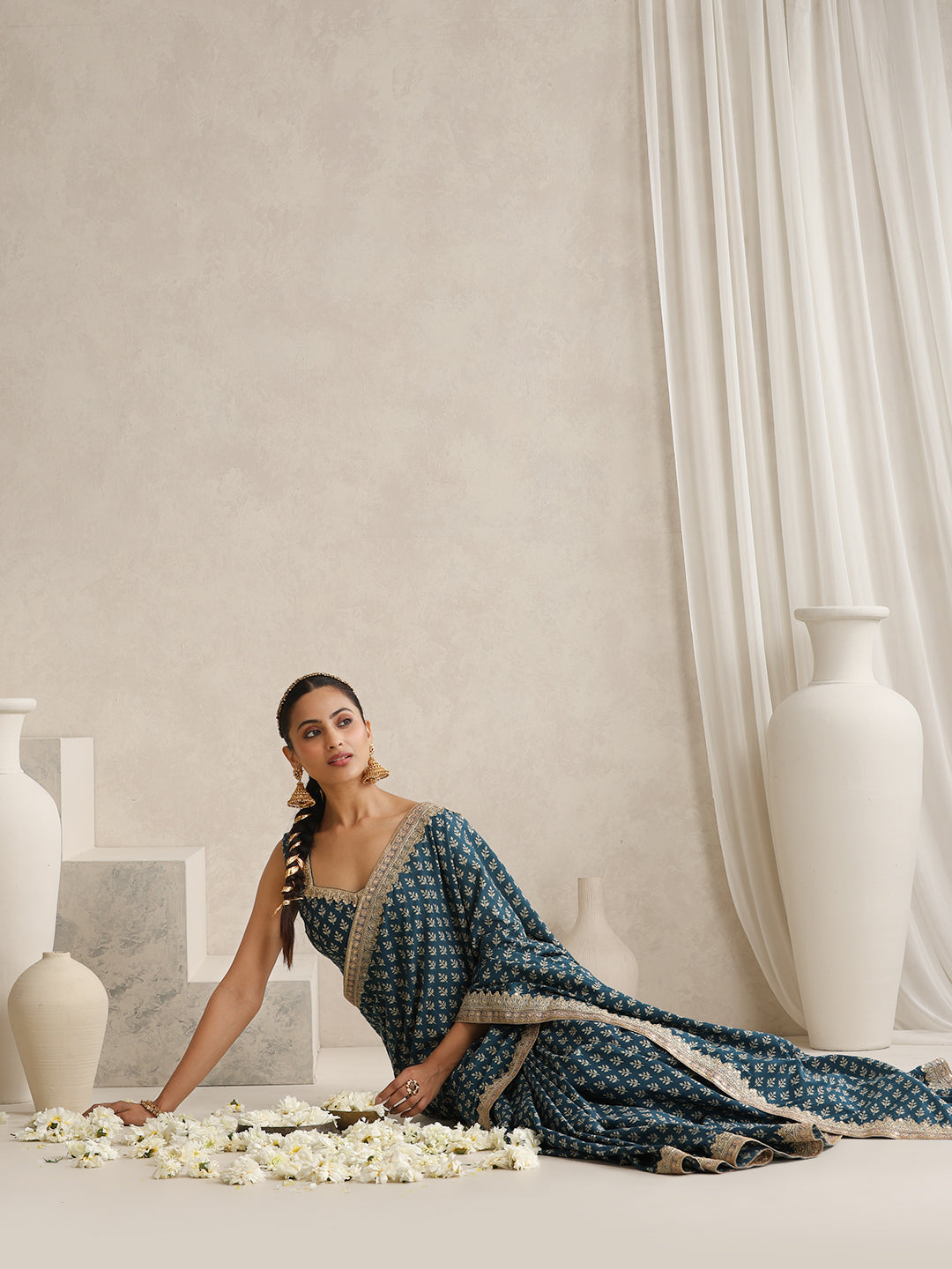 Ethnic Motifs Sequinned Pure Cotton Fashion Saree