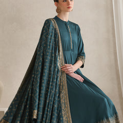 Ethnic Motifs Printed Mandarin Collar A-Line Kurta With Trousers And Dupatta
