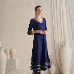 Floral Embroidered Gotta Patti V-Neck Anarkali Kurta With Palazzos & Dupatta