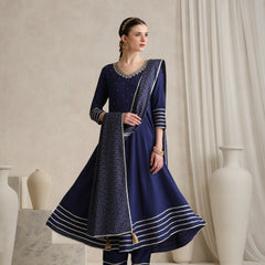 Floral Embroidered Gotta Patti V-Neck Anarkali Kurta With Palazzos & Dupatta