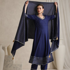 Floral Embroidered Gotta Patti V-Neck Anarkali Kurta With Palazzos & Dupatta