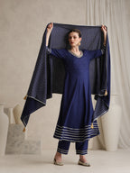 Floral Embroidered Gotta Patti V-Neck Anarkali Kurta With Palazzos & Dupatta