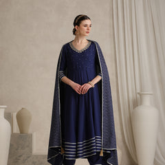 Floral Embroidered Gotta Patti V-Neck Anarkali Kurta With Palazzos & Dupatta