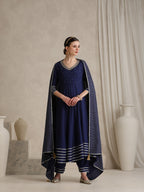 Floral Embroidered Gotta Patti V-Neck Anarkali Kurta With Palazzos & Dupatta