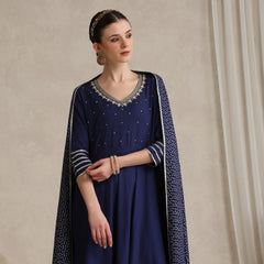 Floral Embroidered Gotta Patti V-Neck Anarkali Kurta With Palazzos & Dupatta