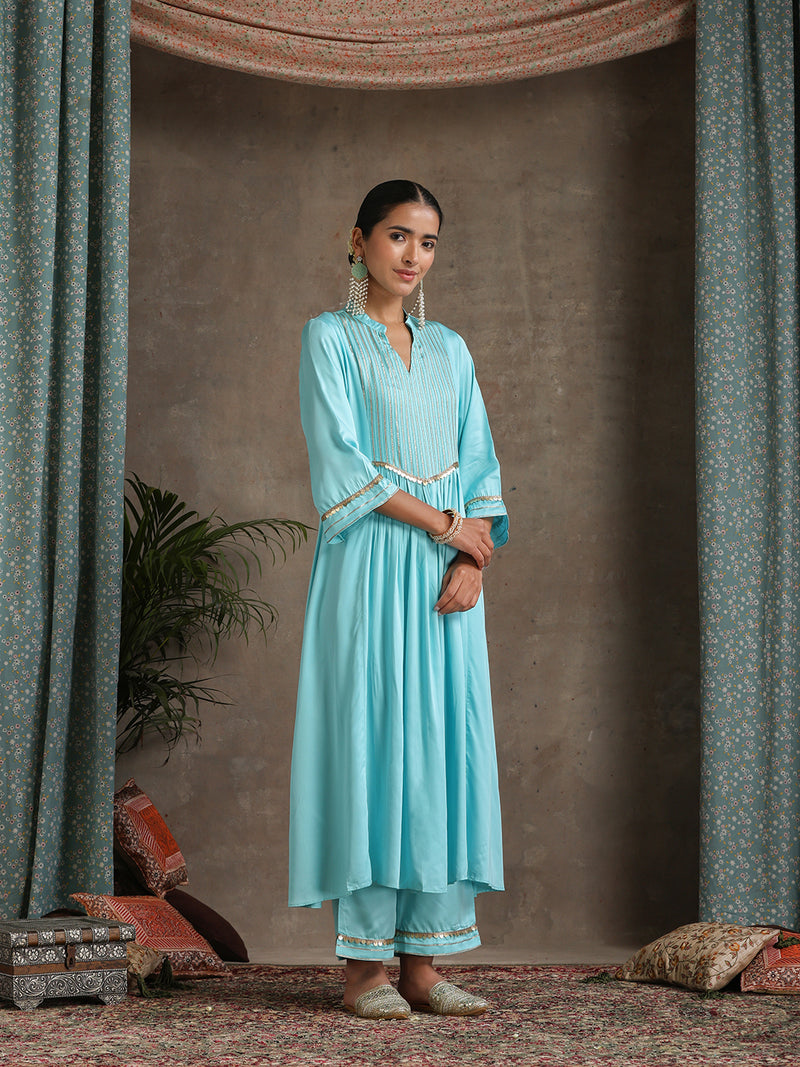 Khushal K Women Embroidered Pleated Gotta Patti Kurta set