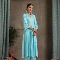 Khushal K Women Embroidered Pleated Gotta Patti Kurta set