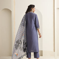 Khushal K Women Pure Silk grey Embroidered Kurta & Palazzo With Dupatta