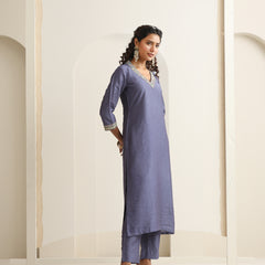 Khushal K Women Pure Silk grey Embroidered Kurta & Palazzo With Dupatta