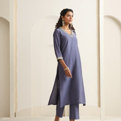 Khushal K Women Pure Silk grey Embroidered Kurta & Palazzo With Dupatta