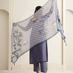 Khushal K Women Pure Silk grey Embroidered Kurta & Palazzo With Dupatta