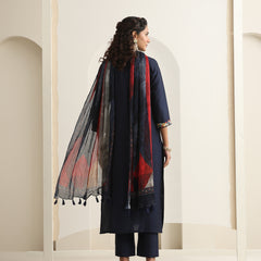 Khushal K Women Pure Silk blue Embroidered Kurta & Palazzo With Dupatta