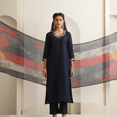 Khushal K Women Pure Silk blue Embroidered Kurta & Palazzo With Dupatta