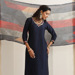 Khushal K Women Pure Silk blue Embroidered Kurta & Palazzo With Dupatta