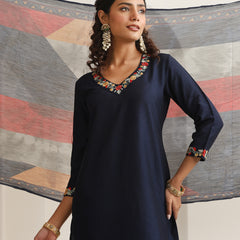 Khushal K Women Pure Silk blue Embroidered Kurta & Palazzo With Dupatta
