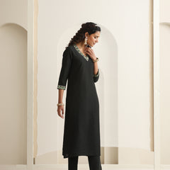 Khushal K Women Pure Silk black Embroidered Kurta & Palazzo With Dupatta