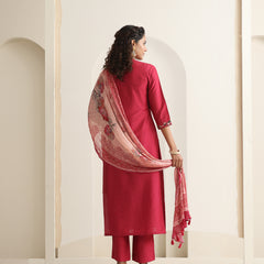 Khushal K Women Pure Silk pink Embroidered Kurta & Palazzo With Dupatta