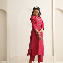 Khushal K Women Pure Silk pink Embroidered Kurta & Palazzo With Dupatta
