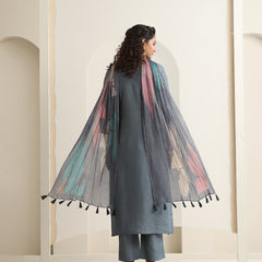 Khushal K Women Pure Silk grey Embroidered Kurta & Palazzo With Dupatta