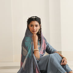 Khushal K Women Pure Silk grey Embroidered Kurta & Palazzo With Dupatta