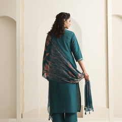 Khushal K Women Pure Silk green Embroidered Kurta & Palazzo With Dupatta