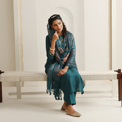 Khushal K Women Pure Silk green Embroidered Kurta & Palazzo With Dupatta