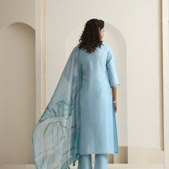 Khushal K Women Pure Silk blue Embroidered Kurta & Palazzo With Dupatta