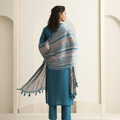 Khushal K Women Pure Silk blue Embroidered Kurta & Palazzo With Dupatta