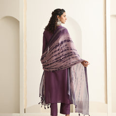 Khushal K Women Pure Silk purple Embroidered Kurta & Palazzo With Dupatta