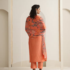 Khushal K Women Pure Silk orange Embroidered Kurta & Palazzo With Dupatta
