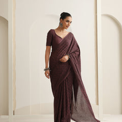 Women Hand Block Brown Pure Cotton Printed Saree