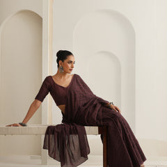 Women Hand Block Brown Pure Cotton Printed Saree