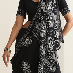 Women Hand Block Black Pure Cotton Printed Saree